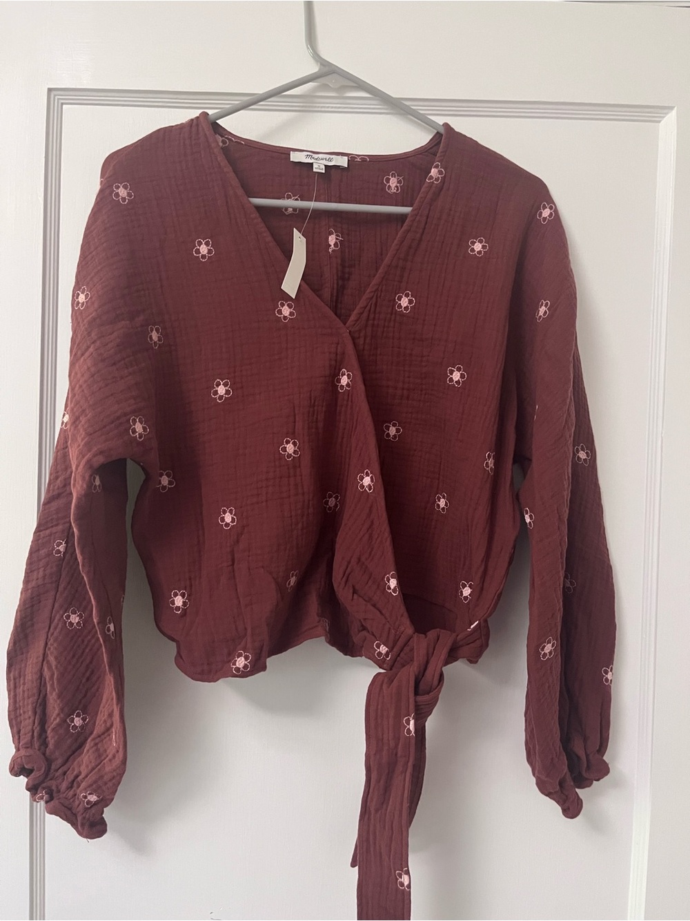 Madewell Rust Red Floral Tie-Front Blouse